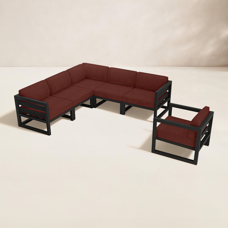 Avion 6 Piece Sectional Set - Black, Canvas Natural Sunbrella® Canvas, Black
