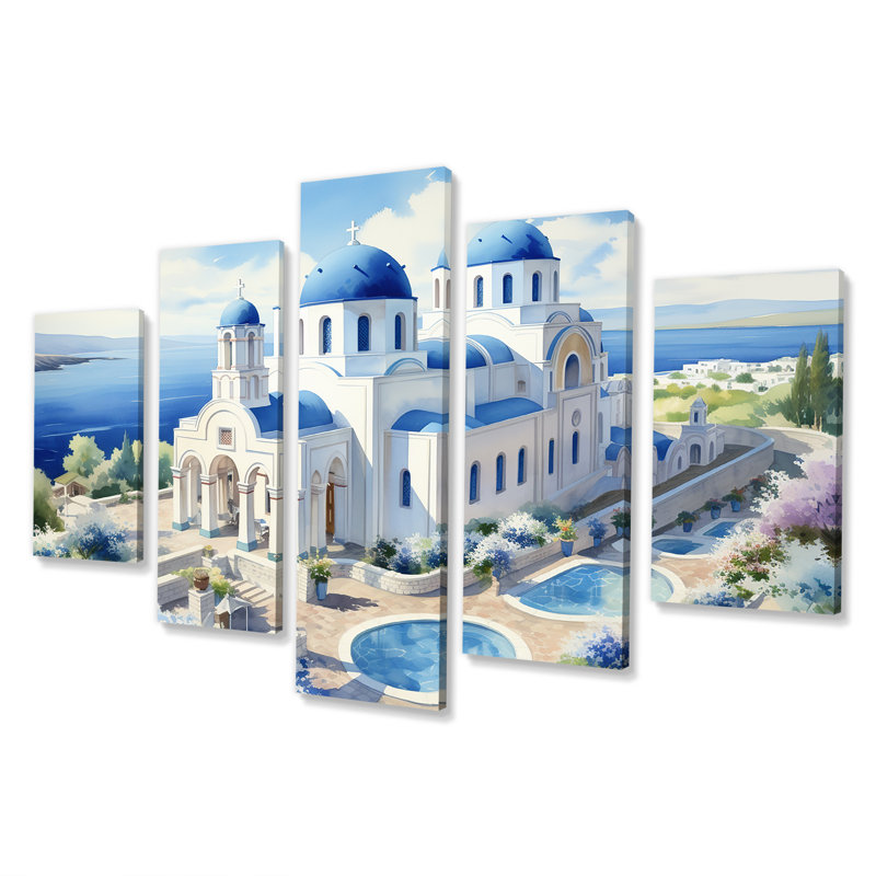 «Coastal Orthodox Church In Grèce I», art mural sur toile Multipanel en Grèce
