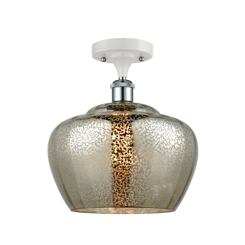 Plafonnier semi-encastré 1 lumière Renee, Mercure, Ampoule DEL 6 watts rétro, White/Polished Chrome