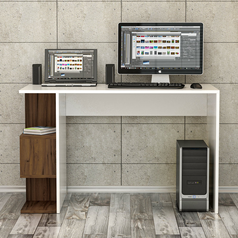Louvenia Solid Wood Base, White/Walnut