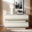 Table de chevet moderne avec 2 tiroirs - Table de chevet en bois massif avec cuir microfibre blanc pour la chambre à coucher et le salon