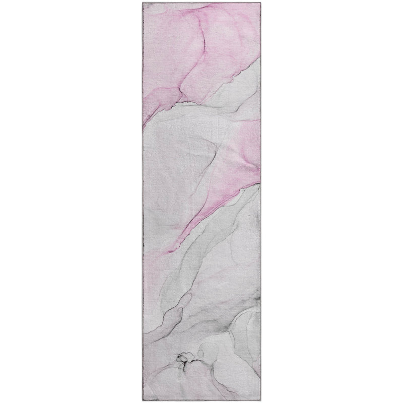 Premium Machine Washable Cerrito AMF515 Pink Rug, Runner 2'3" x 7'6"