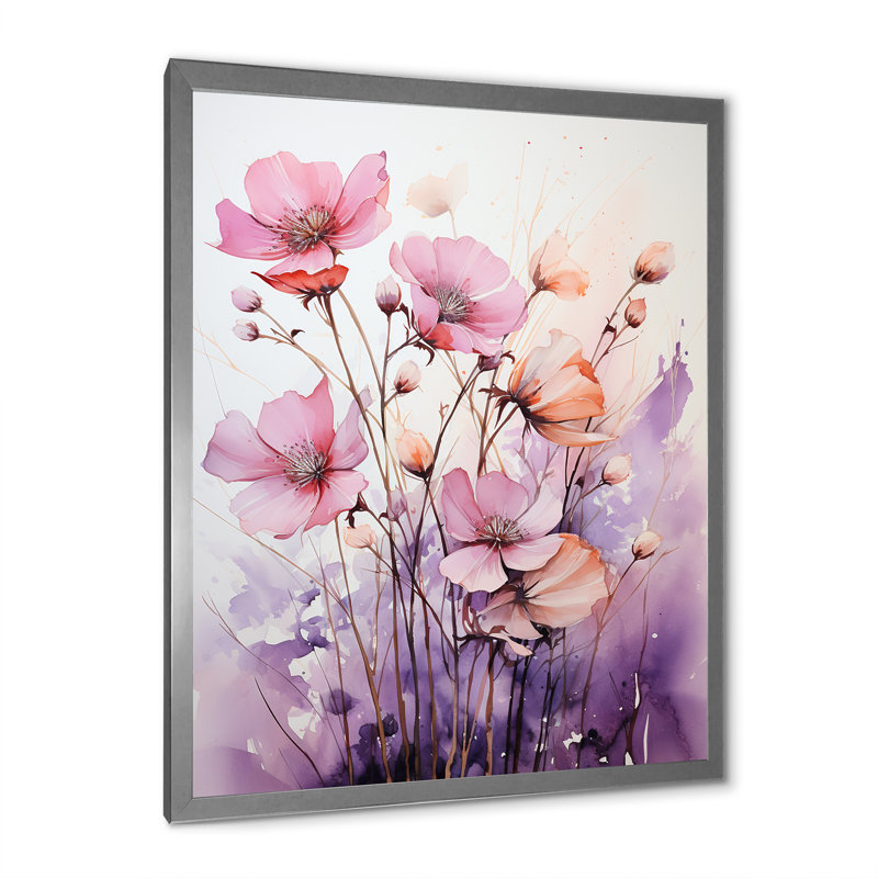 Corail coquelicot Meadows II - coquelicots, art mural, Cadre photo argenté, H 20 po x l 12 po x P 1 po
