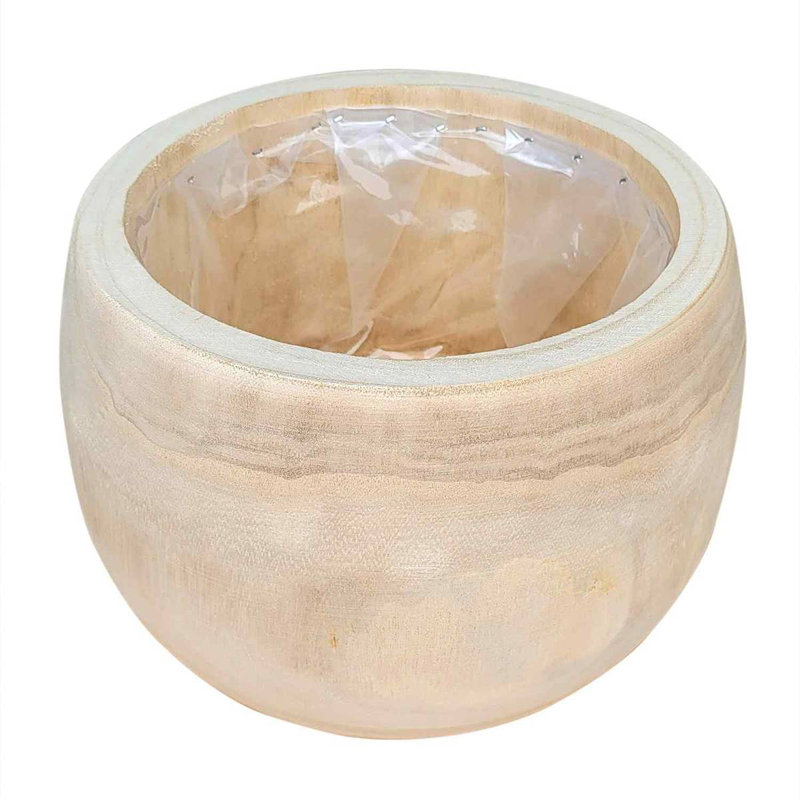  ECO Round Indoor Plant Pot for House Plants with Waterproof Liner | Natural Wooden House Planter, 23cm H x 30cm W x 30cm D