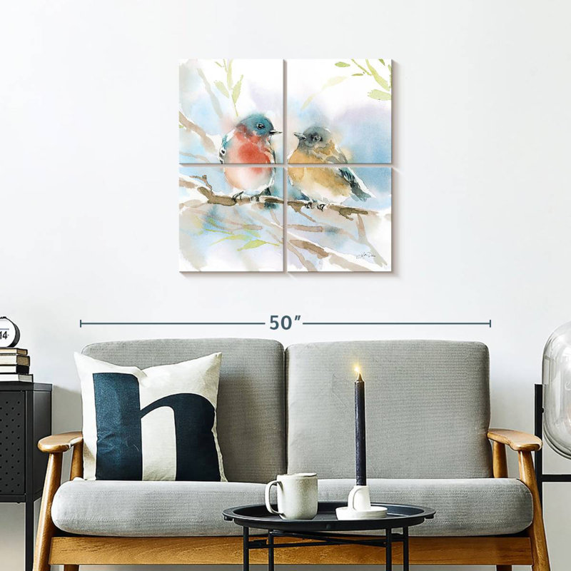 Paire d'oiseaux bleus Brampt au printemps, H 26 po x l 26 po