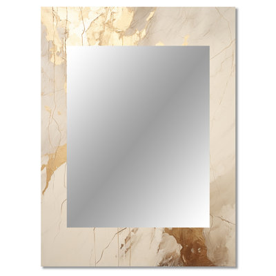Beige And Gold Marble Lightning IV - Abstract Shapes Large Wall Mirror, Modern Unique Mirror, Printed Metal Art