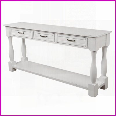 Table basse 63 pouces Mid-Century en bois massif avec 3 tiroirs Tablette, facile à assembler Rangement spacieux