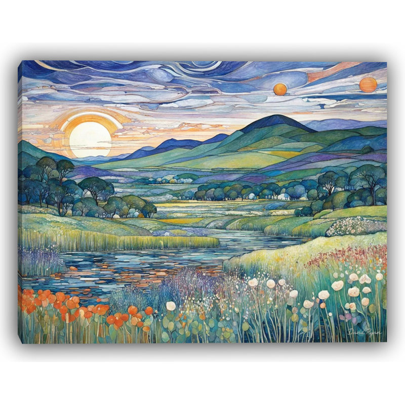 «Sunset Harmony Over Hills», art mural sur toile tendue, H 30 po x l 40 po