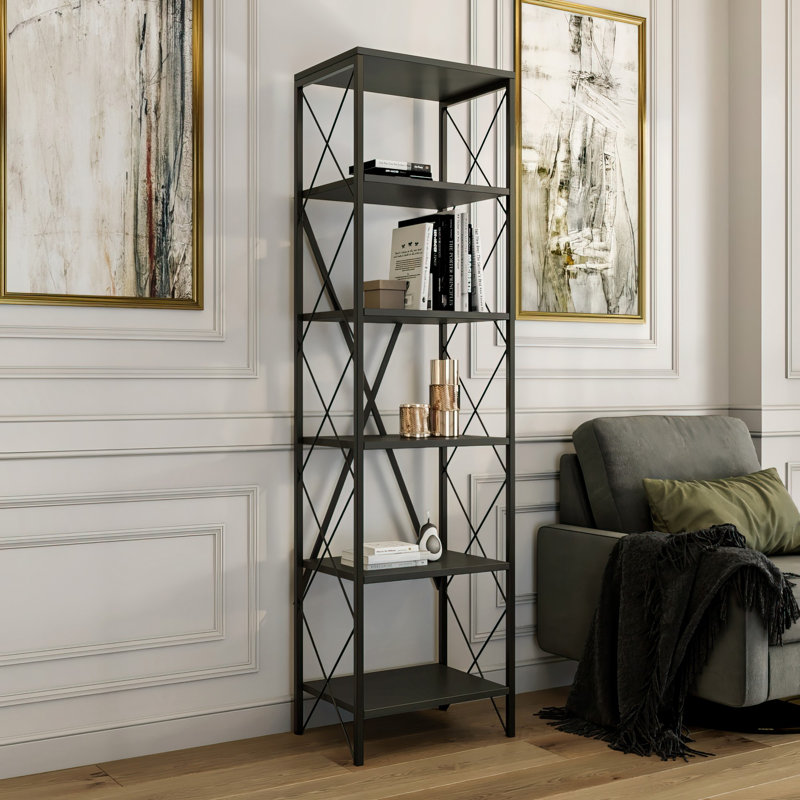Bibliothèque moderne et industrielle avec cadre en métal, anthracite et noir, 19,7 x 70,9 x 11,8 pouces | 100% panneau de particules enduit de mélamine, épaisseur: 0,7 pouce | Fixation murale, nombreuses tablettes, solution de rangement élégante pour la maison