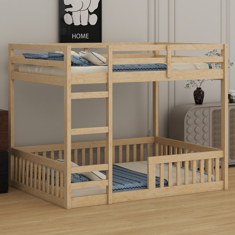 Wood Bunk Bed With Ladder And Guardrails, Natural