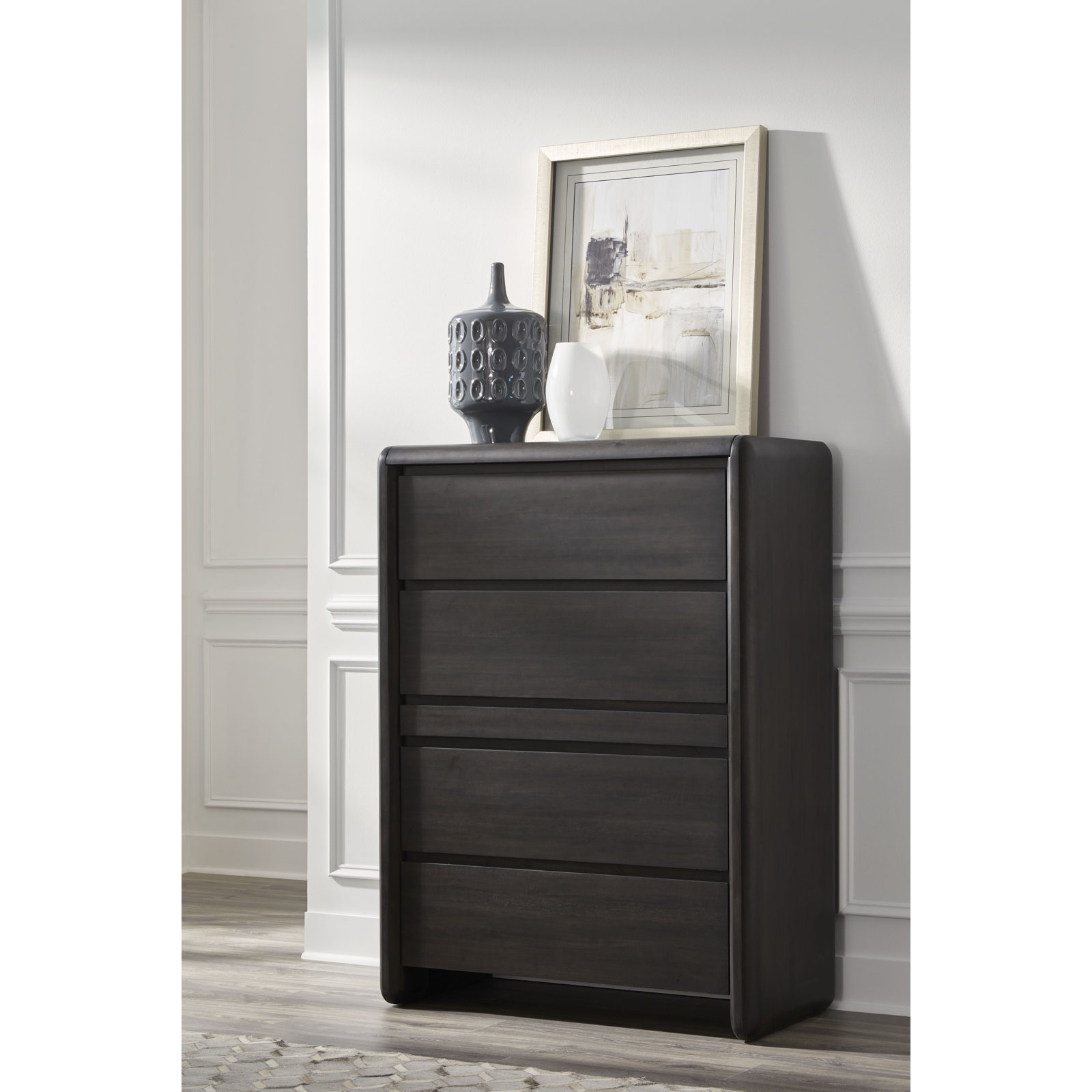 Ronquillo Five Drawer Acacia Wood Chest With Jewelry Tray In Jaguar