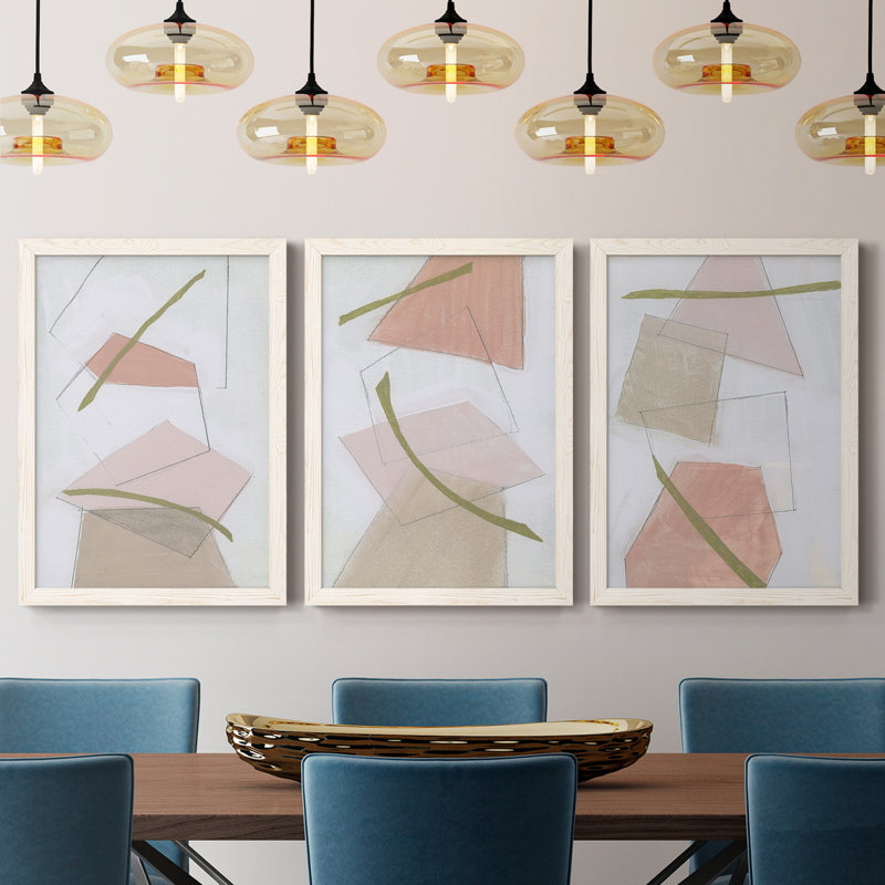 Trove I - Ensemble de 3 peintures sur toiles encadrées, H 43,5 po x l 31,5 po x P 1 po, Blanc