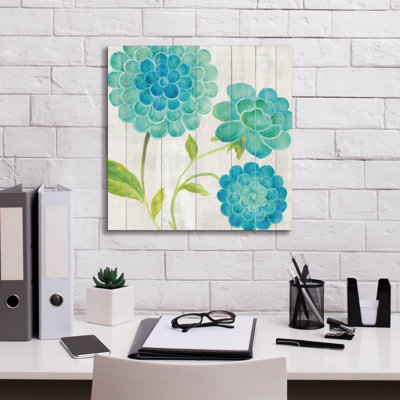 Art mural sur toile Winston Porter «Aqua Blooms On Wood 1» par Danhui Nai
