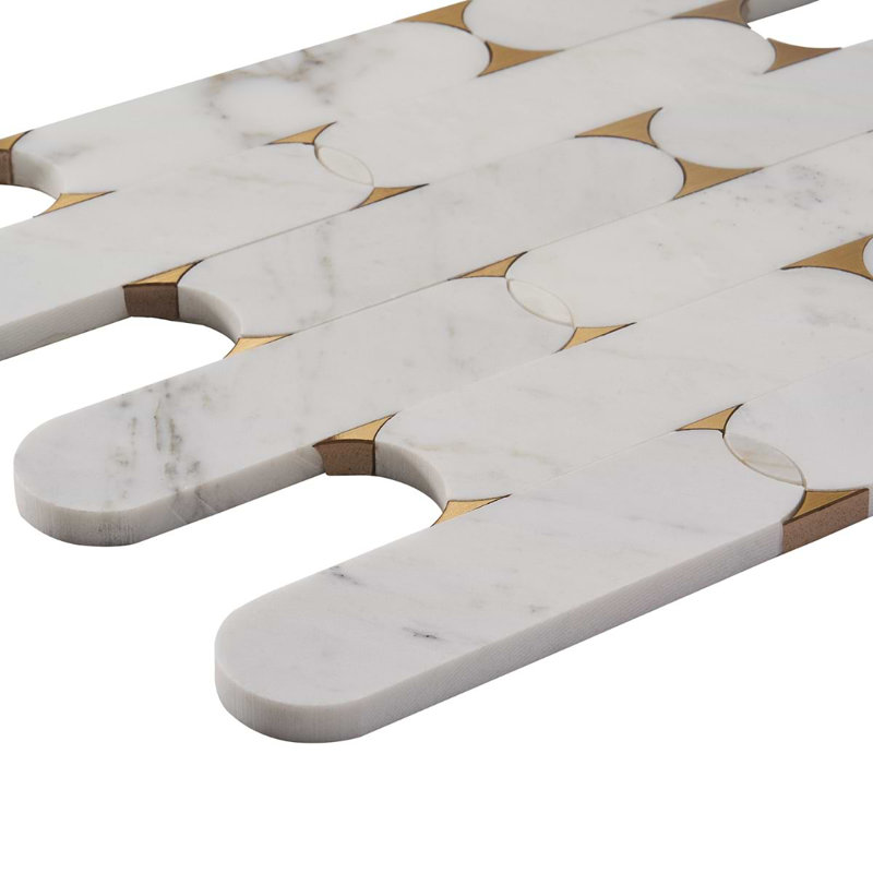 Norway 2x6 Polished Marble and Pearl Waterjet Mosaic Tile, Calacatta White