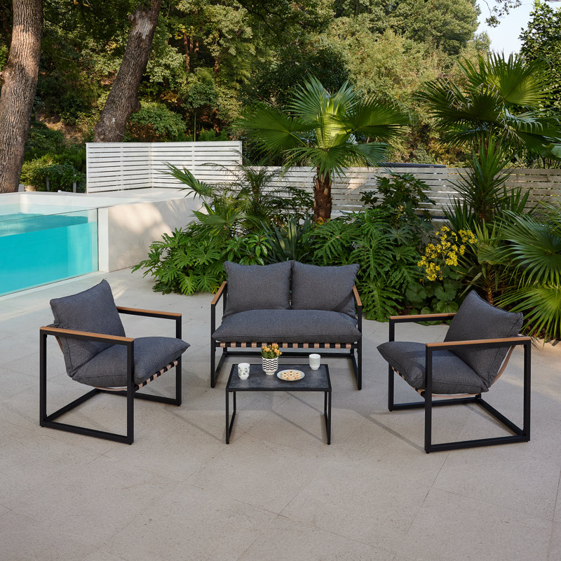 Ensemble de conversation d'extérieur Tapasi, chaises longues de patio avec coussins et table de bout, 3