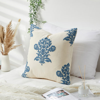 Housse de coussin brodée 1pc nordique 18 x 18 bleu blanc en coton et polyester à motif de brindilles Cottagecore