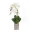 Real Touch Cream White Phalenophsis Orchids With Geodes & White Pebbles Flower Arrangement In Silver Rectangle Planter