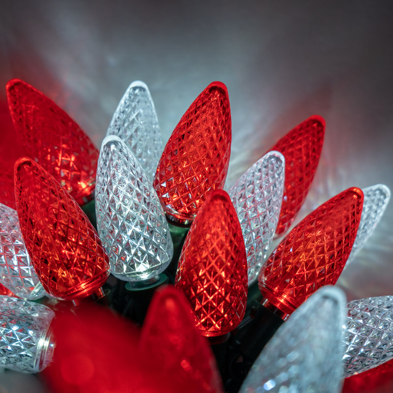 C9 LED Christmas String Light, 16.3' L, 24, Red/Cool White