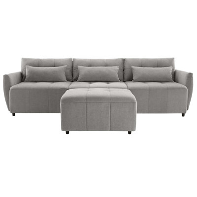 Convertible Sectional Sofa Couch 3-Seat L-Shaped Sofa With Movable Ottoman And  USB For Apartment