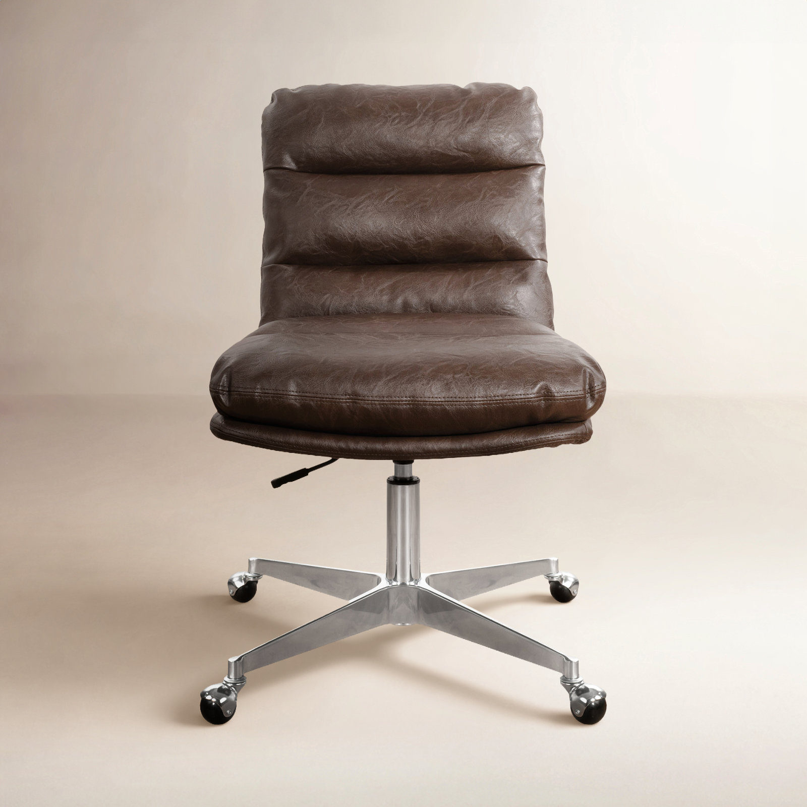 Paynesville Swivel Office Task Chair with Wheels, Faux Leather, Dark Brown