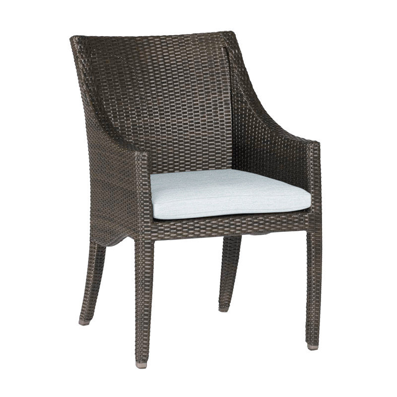 Athena Wicker/Rattan Patio Dining Armchair, Black Walnut, No Welt, Paper Sky
