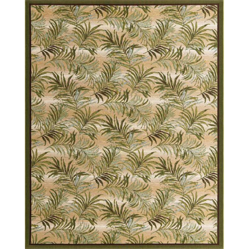 Green Keukenhof Indoor/Outdoor Botanical Rug, Rectangle 4' x 6'