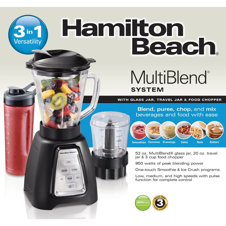  Hamilton Beach 3-in-1 MultiBlend Kitchen System with Glass Jar,  Travel Jar & Food Processor: Home & Kitchen