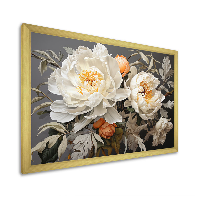 Pivoine beige parfumée II, H 30 po x l 40 po x P 1,5 po, Cadre photo doré simple