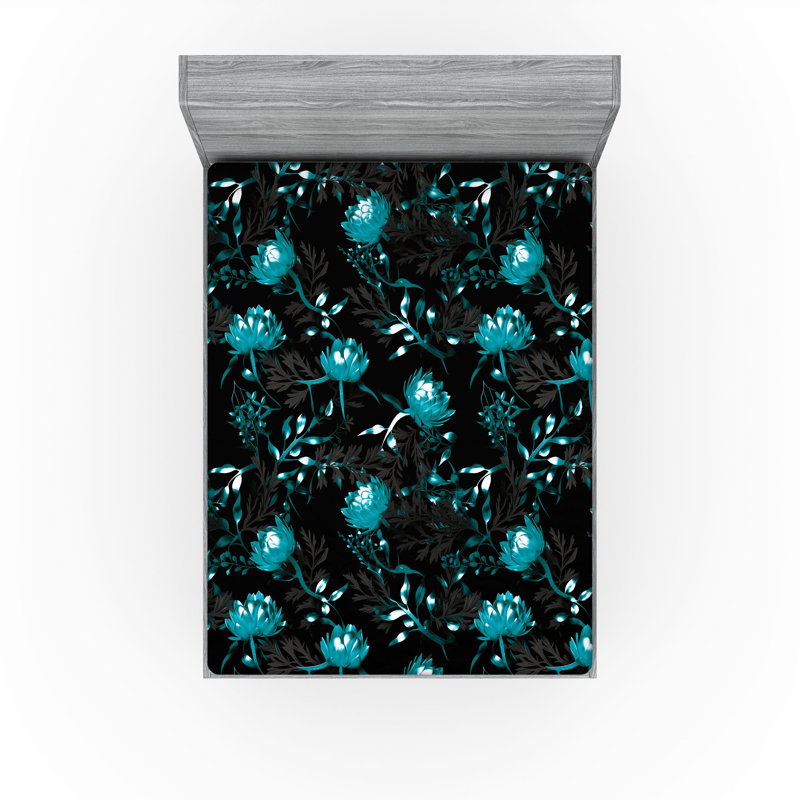 Drap-housse Ambesonne, Écume de mer foncé, brun clair / floral, Drap-housse très grand californien