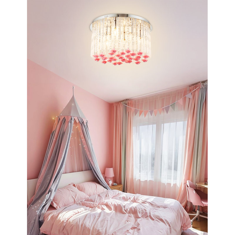 Plafonnier encastré tube rose en cristal Elegance