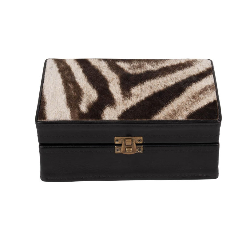 Decorative Box with Hide and Leather Accents, 3" H x 8" W x 5" D