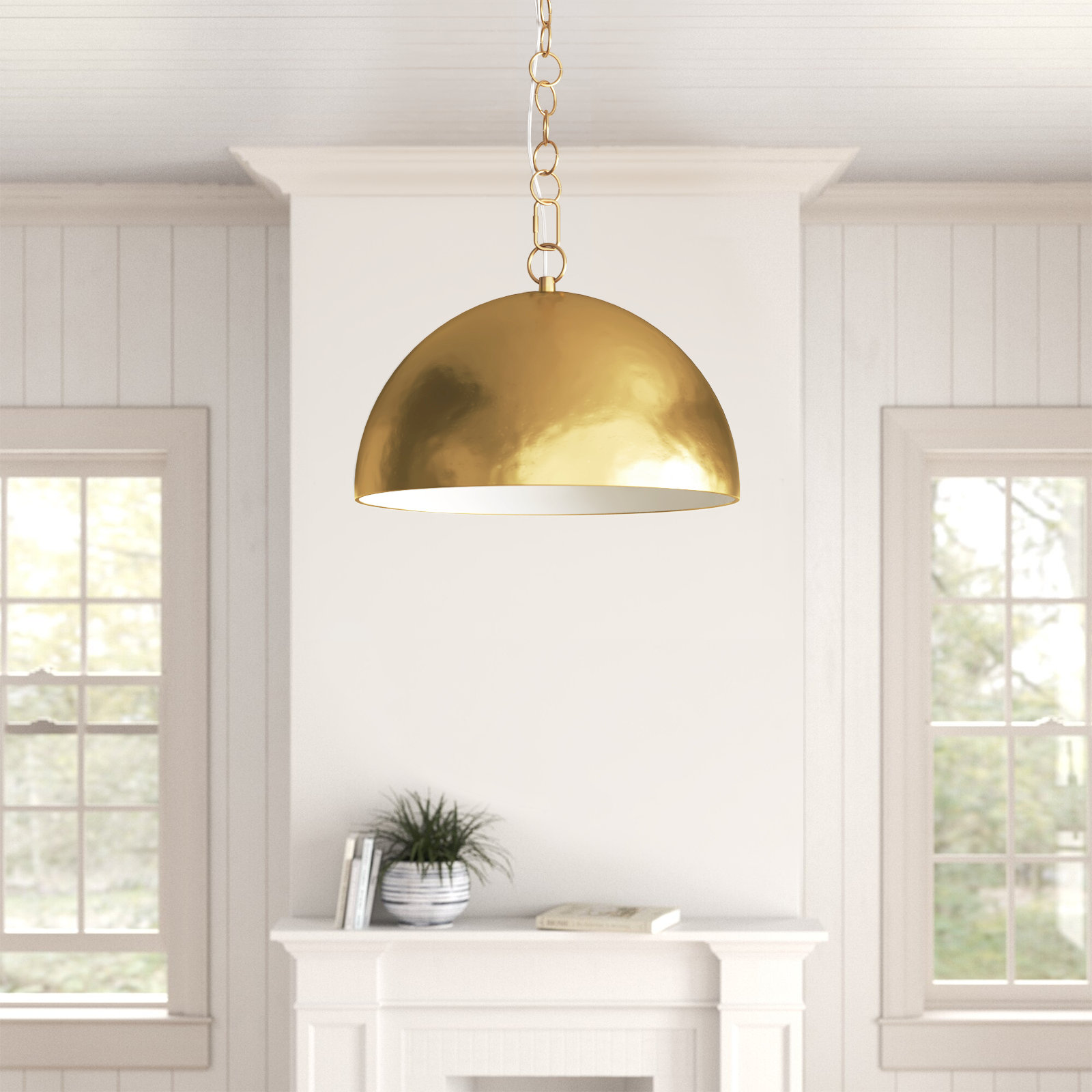Neri Single Light Dome Pendant, Burnished Brass