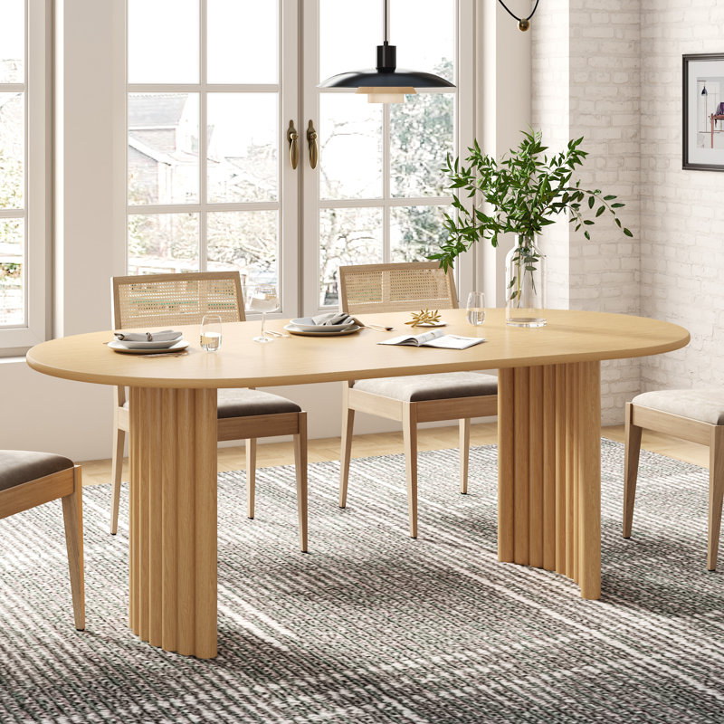 67" Double Pedestal Soild Wood Dining Table Oval Kitchen Table, Oak