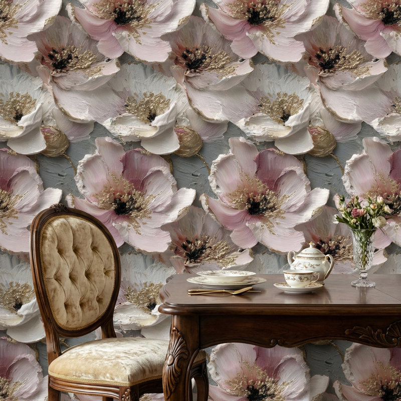 Papier peint floral, or décoratif rose, Non tissé, non collé