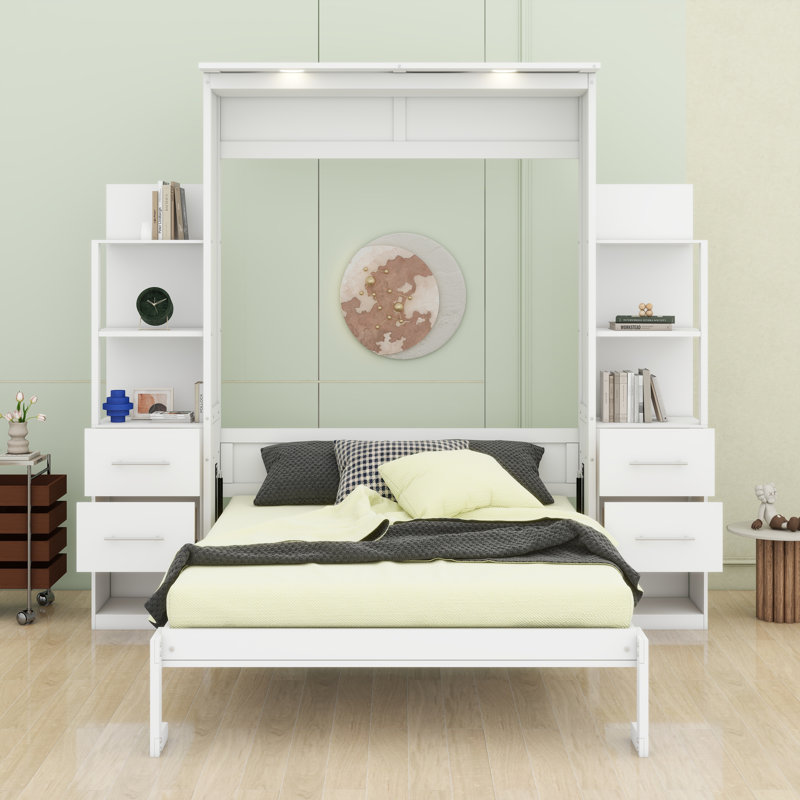 Lit escamotable avec tablettes Murphy, Blanc