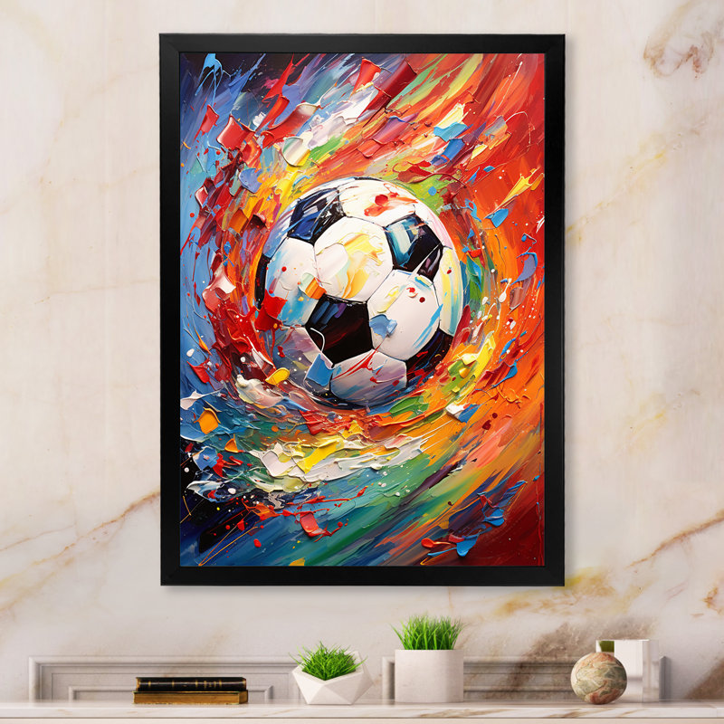 Abstract Soccer Energy - Sports Canvas Art Print, Black Picture Framed, 20" H x 12" W x 1" D