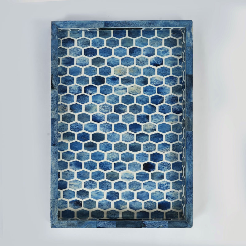 Gramercy Blue Bone Inlay Decorative Tray, Large, 2.8" H x 19.8" W x 15" D