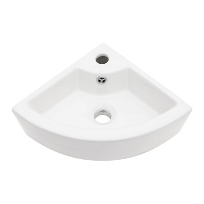 18 X13 Inch White Triangle Porcelain Ceramic Wall Mount Vessel Sink With Single Faucet Hole & Overflow