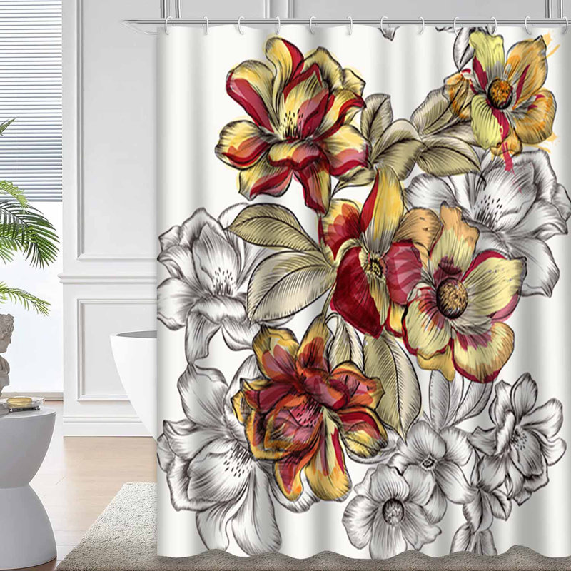 Rideau de douche imperméable à motif floral avec 12 crochets Watercolor Rose, L 72 po x l 72 po