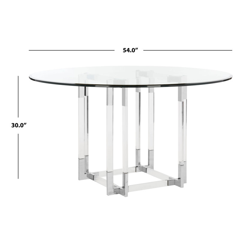 Round Glass Dining Table, Silver, 30" H x 54" L x 54" W