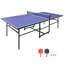 Black 9*4.1ft Mid-Size Table Tennis Table Foldable & Portable Ping Pong Table Set with Net, 2 Table Tennis Paddles and 3 Balls - 108*60*30 inch - MDF - 1 Piece - Ping Pong Table Set - Black - Foldable and Portable-136228582-136228583