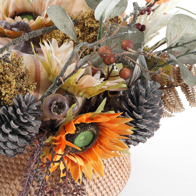 Fall Harvest Sunflower and Pumpkin Potted Arrangement