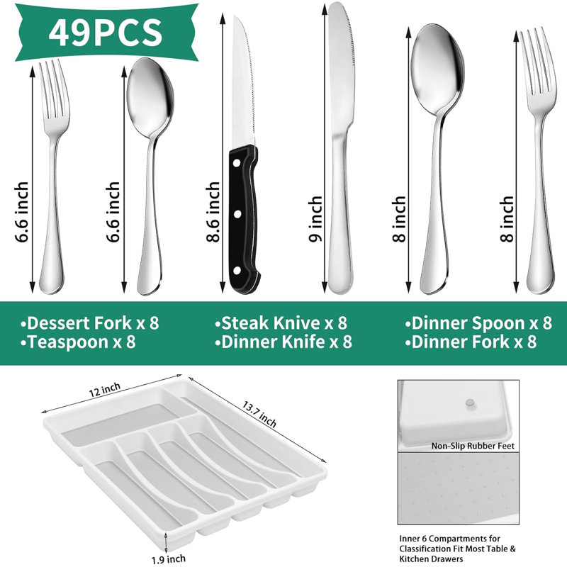 49 Piece Silverware Set With Storage Compartment