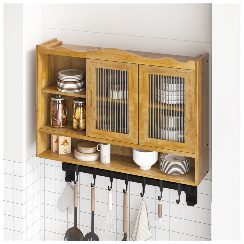 Armoire coulissante 35,4 "à 2 portes avec trois niveaux d'espace de rangement, convenant aux salles de bain, cuisines, salles à manger, naturel
