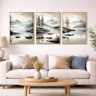 Décoration murale 3 pièces Summer Calm Mountain Peaks Reflection - Lake