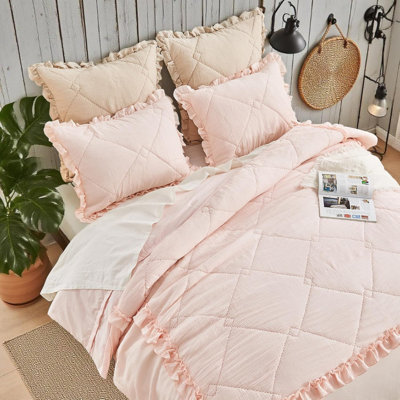 100% Cotton Quilted Duvet Cover Set,  Muslin Ruffle Gauze Duvet Cover