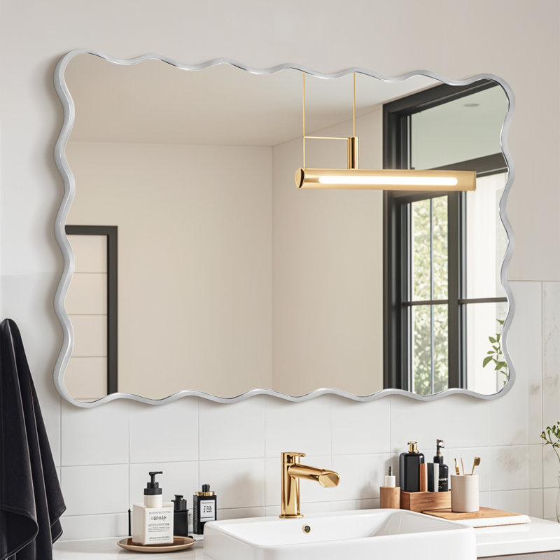 Miroir mural Wavy, Argent argent