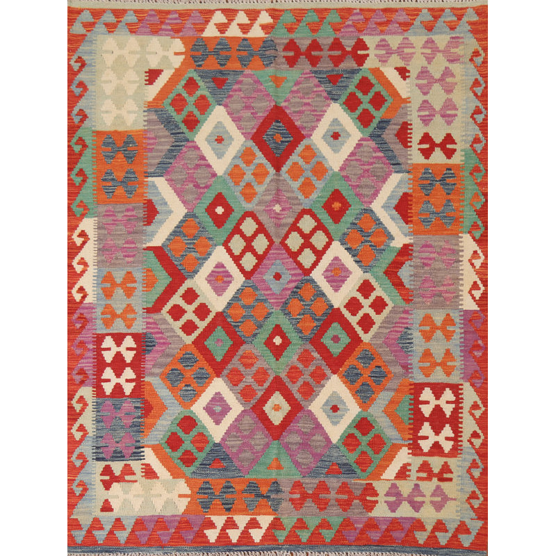 Tapis oriental coloré Kilim 5 x 6