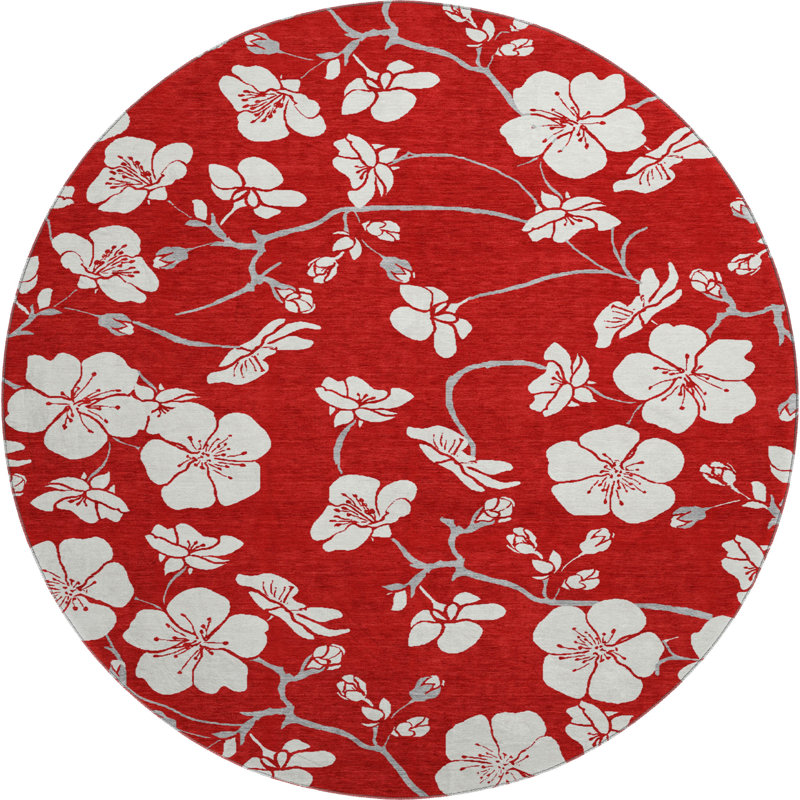 Premium Machine Washable Birchview AMF1032 Floral Rug, Round 8'