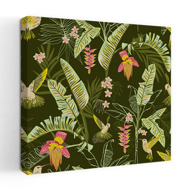 Art contemporain, abstrait, audacieux, colibri, palmier, oiseau, art tropical